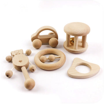 Wood Teether Bell Rattles