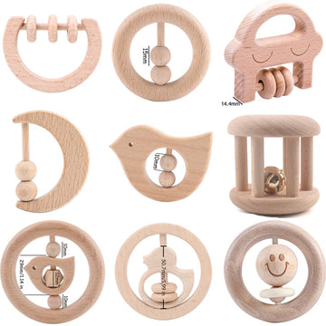 Wood Teether Bell Rattles